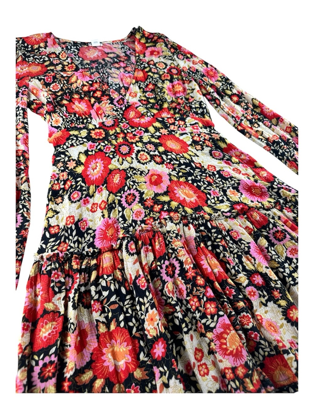 Billabong Floral Bold Botanical long sleeve Cottagecore Mini Dress Boho Sz M - Picture 2 of 6
